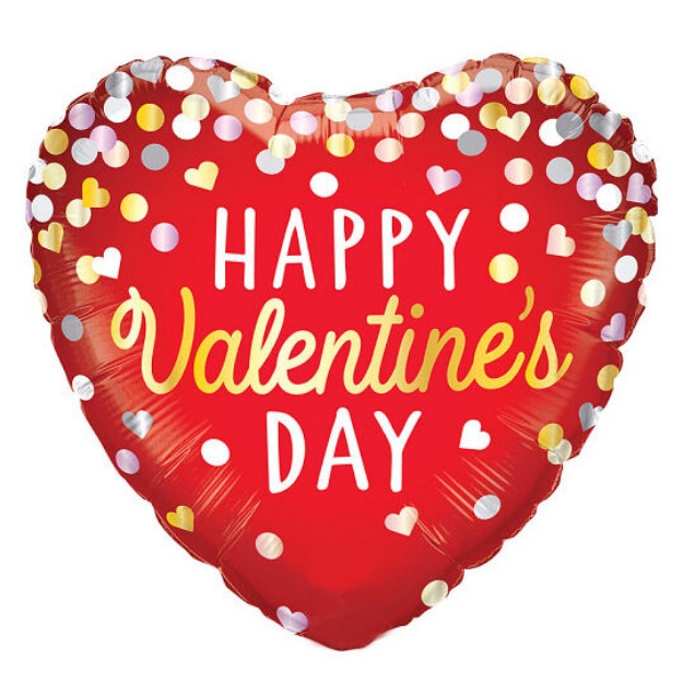 Μπαλόνι Foil σε σχήμα Καρδιά - Happy Valentine's Day πουά