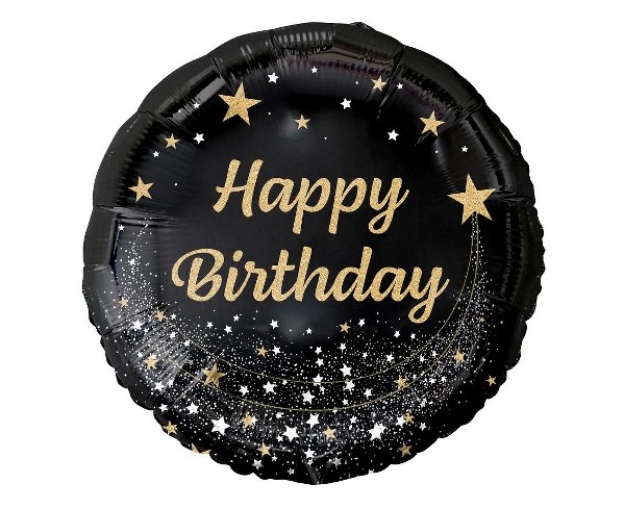 Picture of Foil balloon Ηappy birthday (black with stars)