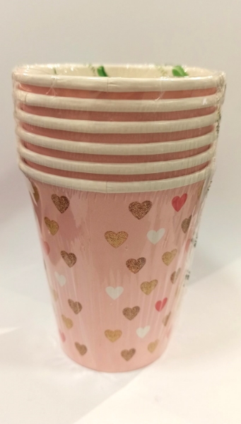 Picture of Paper cups - Pink with hearts (6pcs)