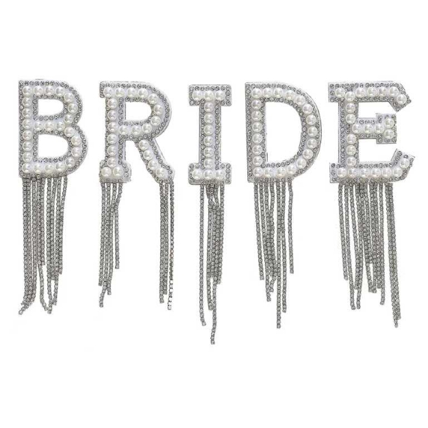 Αυτοκόλλητα γράμματα Bride με πέρλες και στρας