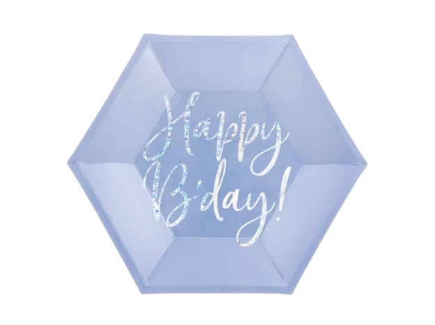 Picture of Side paper plates - Happy B'day laventer blue (6pcs)