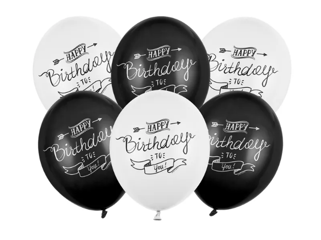 Picture of Set balloons - Happy birthday white-black (6 pcs)