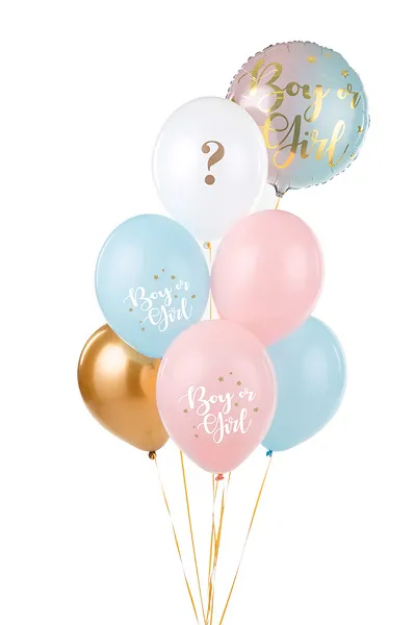 Picture of Balloon bouquet  filled with helium - Boy or Girl? (6pcs latex + 1 pc foil)