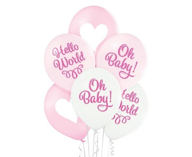 Picture of Balloon bouquet  filled with helium - Hello world pink (6 balloons)