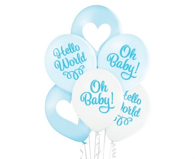 Picture of Balloon bouquet  filled with helium - Hello world blue (6 balloons)