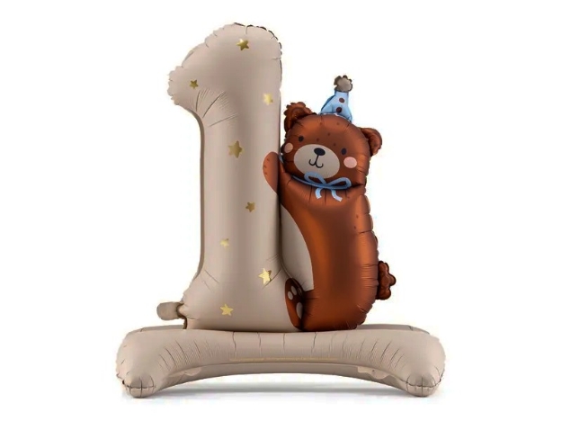 Picture of Foil Balloon Standing Number 1  with teddy bear 81cm